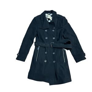 Burberry Brit Double Breasted Belted Virgin Wool Trench Coat